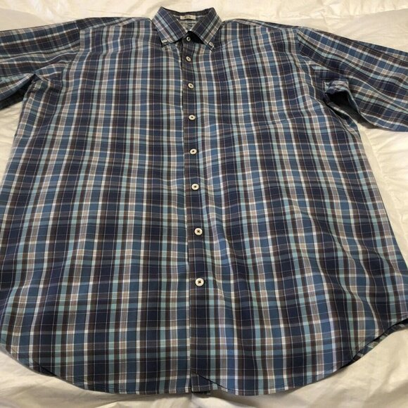 Peter Millar Mens Large Blue Plaid Long Sleeve Button Up Shirt Casual orWork. - Picture 2 of 8